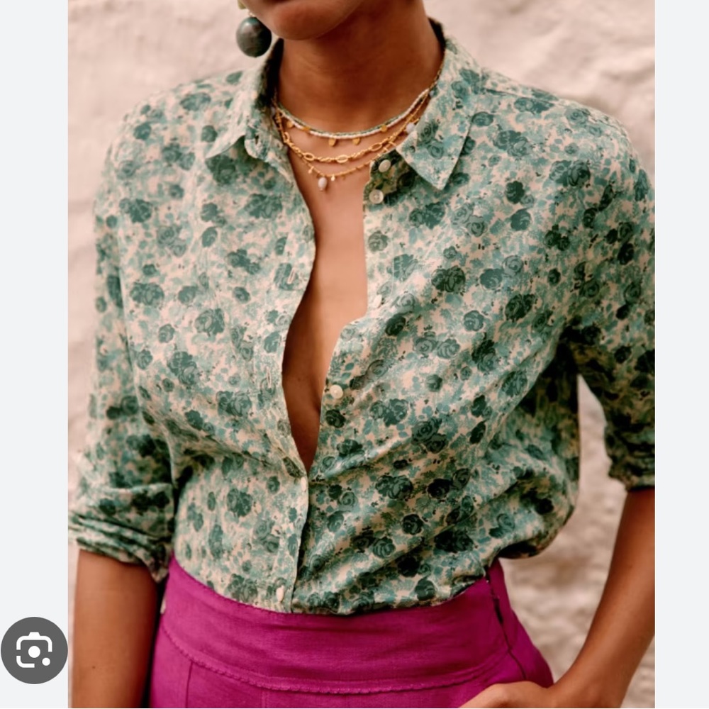 Sezane Sage Green Button up Blouse - Size 42 (US 10) NWT